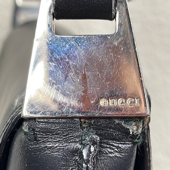 Vintage Gucci Structured Foldover Flap Shoulder Bag Black Leather Evening - Picture 4 of 16